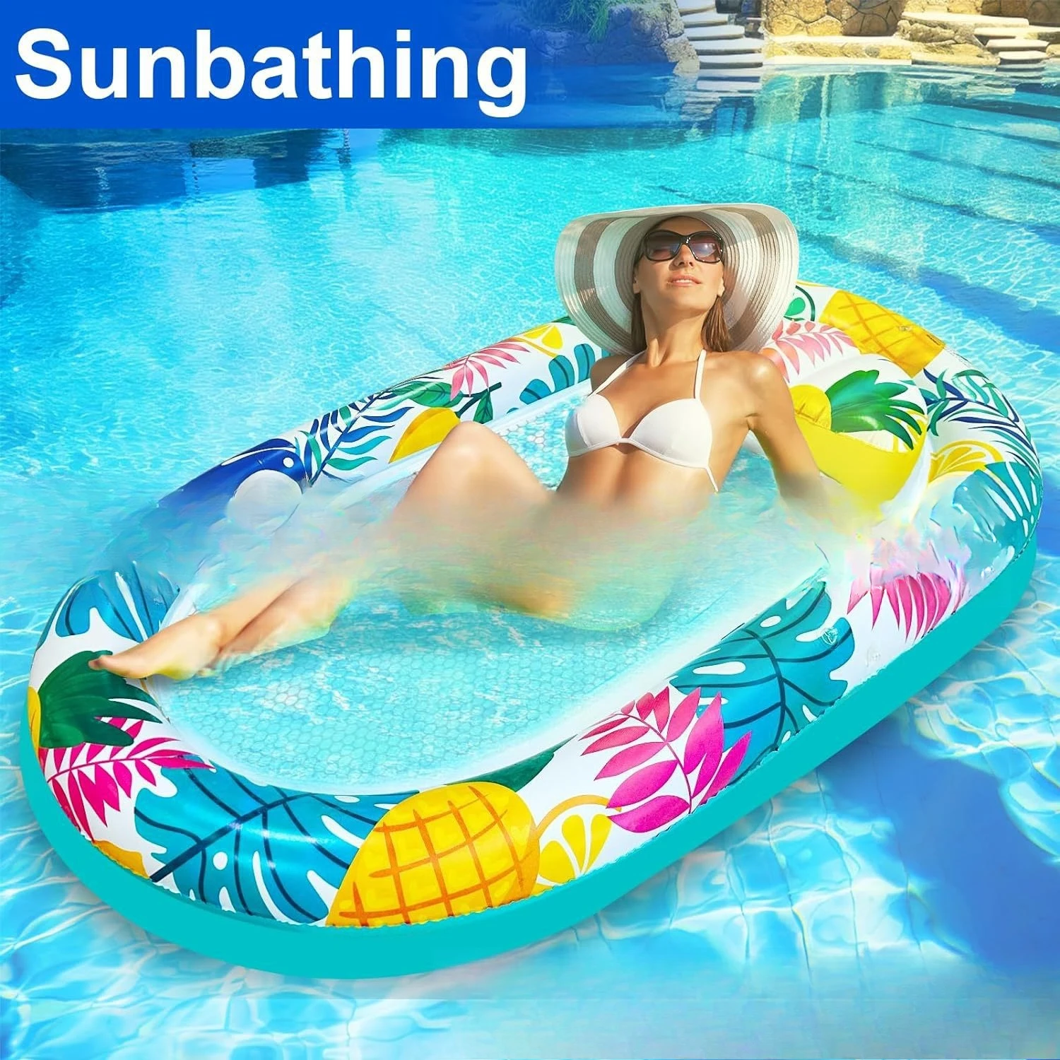 Water inflatable floating row, inflatable recliner floating row, sunscreen and sunshade recliner