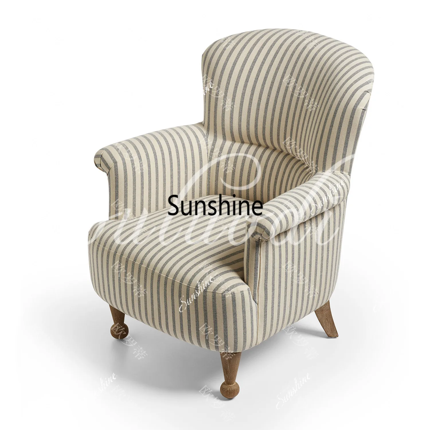 American retro blue and white striped single sofa chair