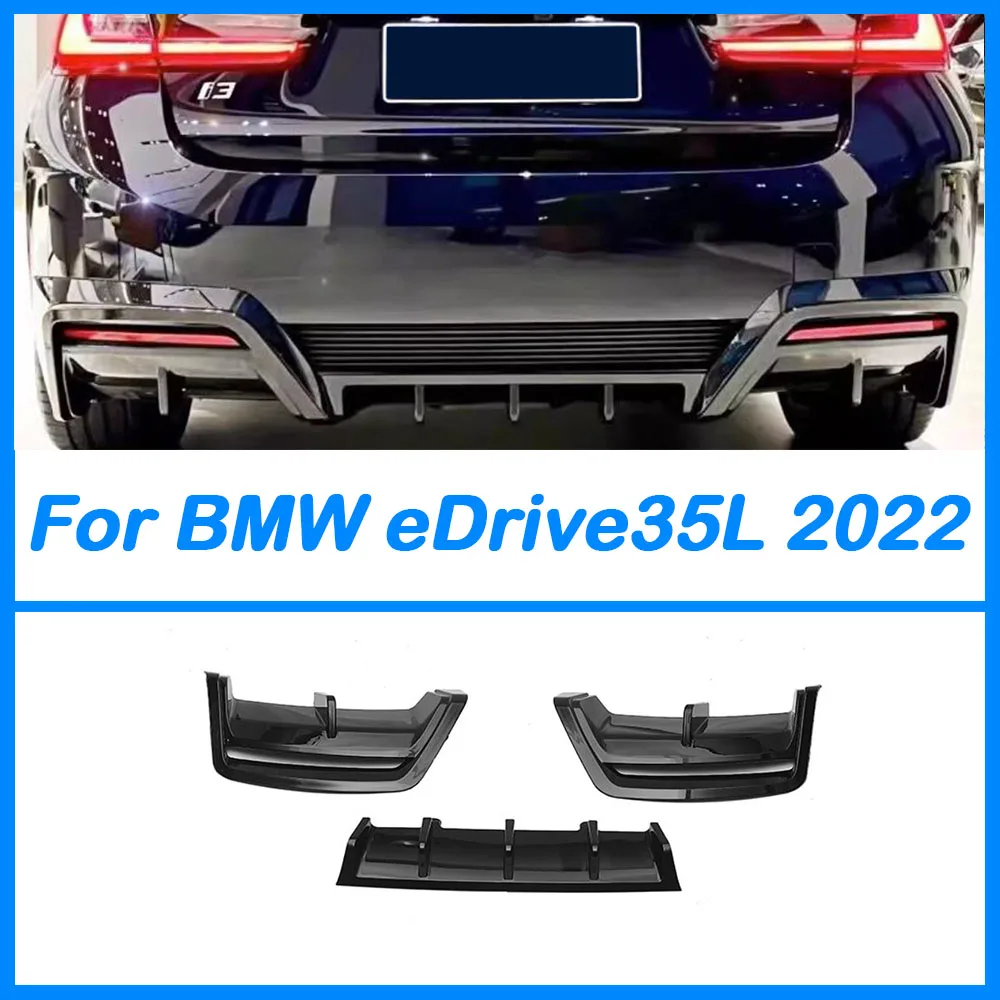 For BMW eDrive 35L 2022 Bumper Diffuser Splitter Spoilers Protector Lip Rear Exhaust Surround Car Accessories Glossy Black ABS