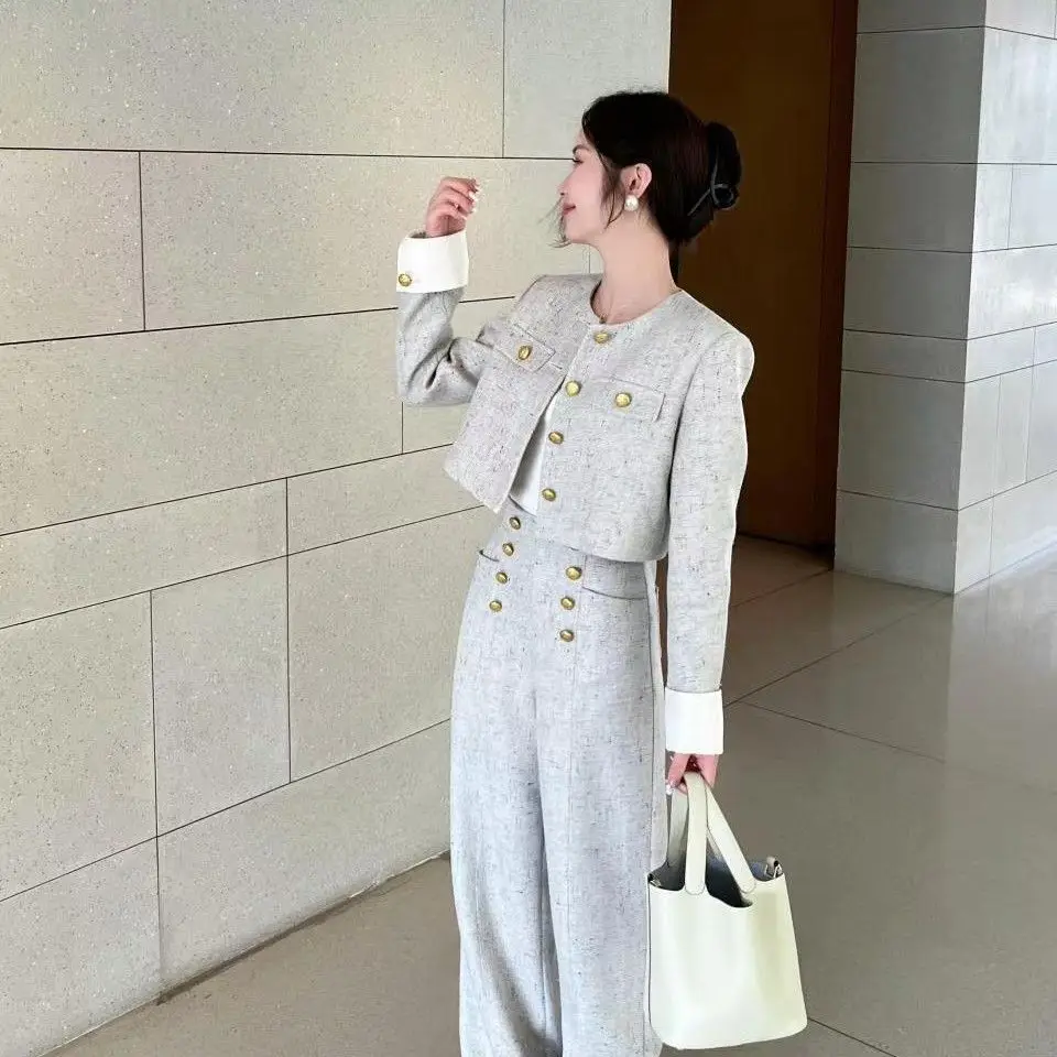 New Autumn Jacket Pants Suit Elegant Socialite High-end Two-piece Set Matching Sets For Women Korean Outfit Streetwear