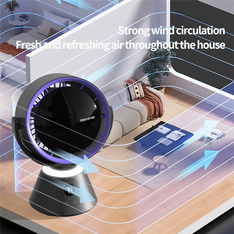 HHTL High-Speed Turbo Fan Shaking Head  Tabletop Circulation USB Small Fan With Light 1Set