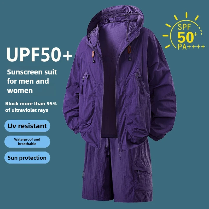 UPF50+ Sun Protection Sets Men Waterproof Hiking Running Ice Skin Jacket Shorts Ultra-Light Quick Dry Outdoor Mens Fishing Suits