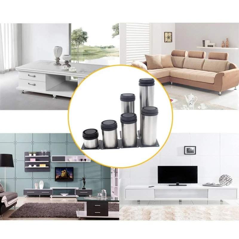 12pcs Stainless Steel Hardware  TV Desk House Cabinet Table Feet Bed Foot Round Adjustable Furniture Legs Sofa Multifunction