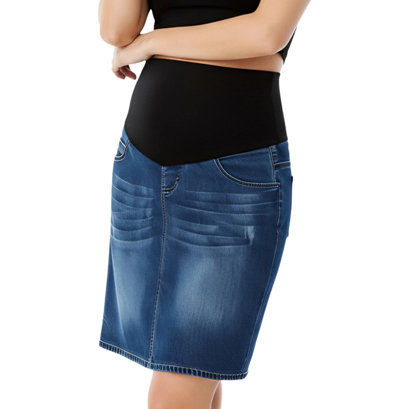 Maternity Fashion Casual Denim Pencil Skirt Over The Belly Adjustable Waistband Jeans Skirts Daily Work Shopping Holiday Clothes