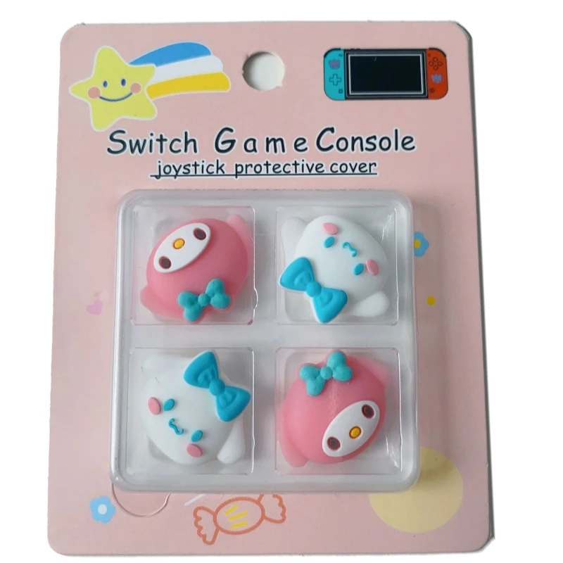 4pcs Sanrio Hello Kitty อะนิเมะสวิทช์ Joycon Thumbstick Caps ซิลิโคน Rocker กรณีจอยสติ๊กสําหรับสวิทช์ Oled Ns Grips ฝาครอบ