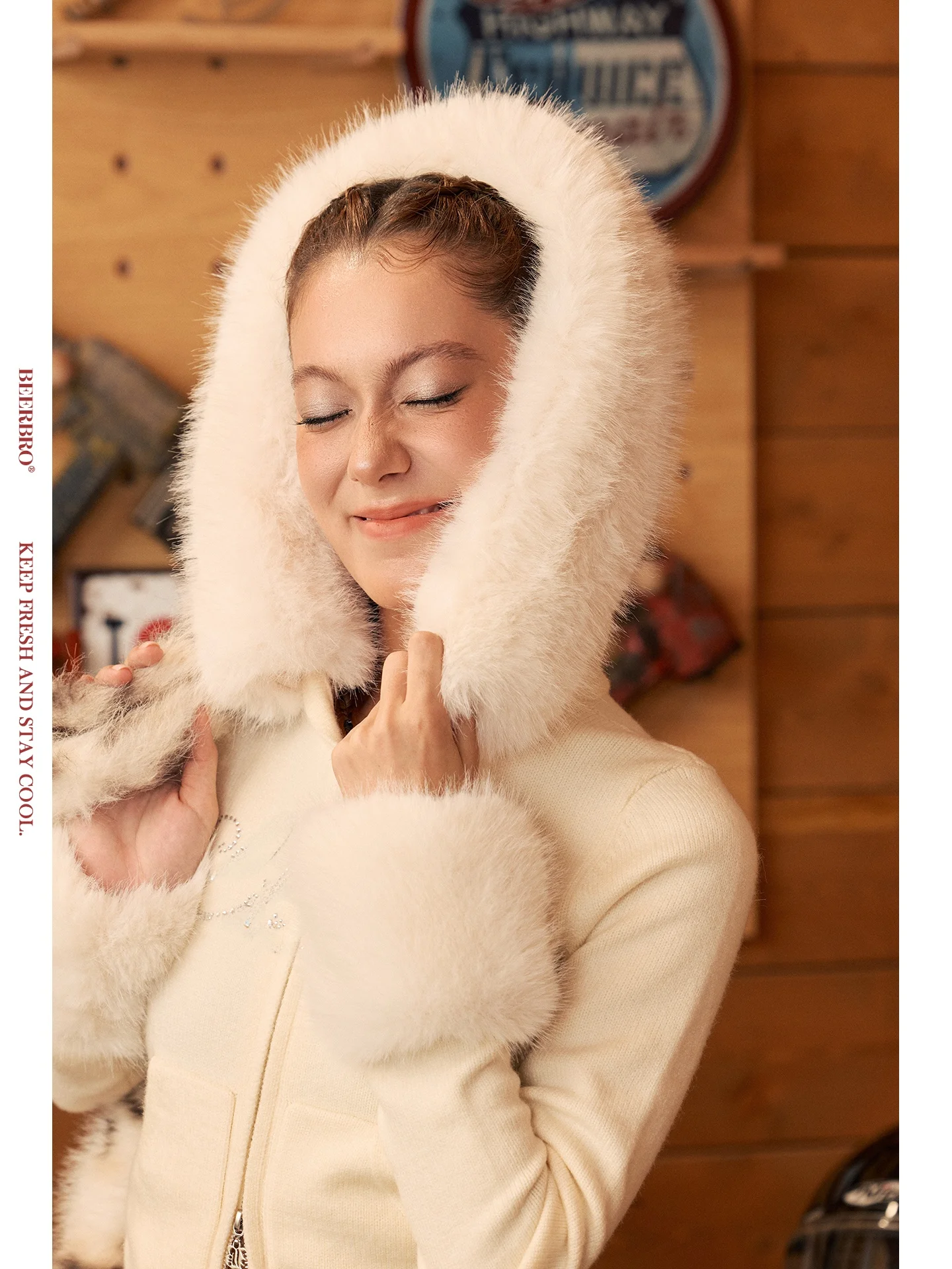 BeerBro Qui West Soft Comfortable Yarn Hooded Slim Fit Women's Sweater Cardigan Coat Street Sle Winter Long Sve Zipper