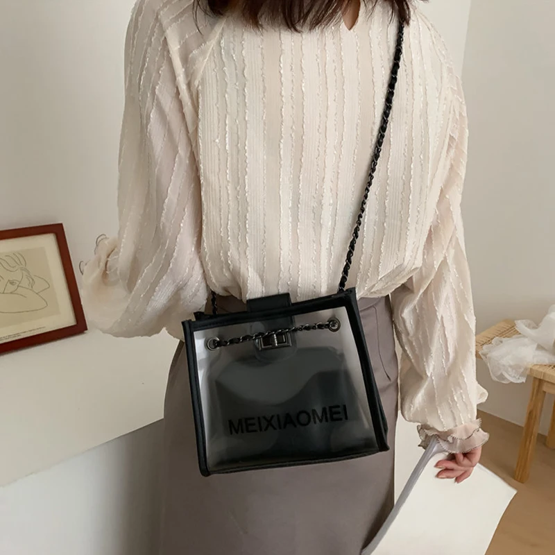 Women S Versatile Shoulder Bag Fashionable Transparent Chain Crossbody Bag