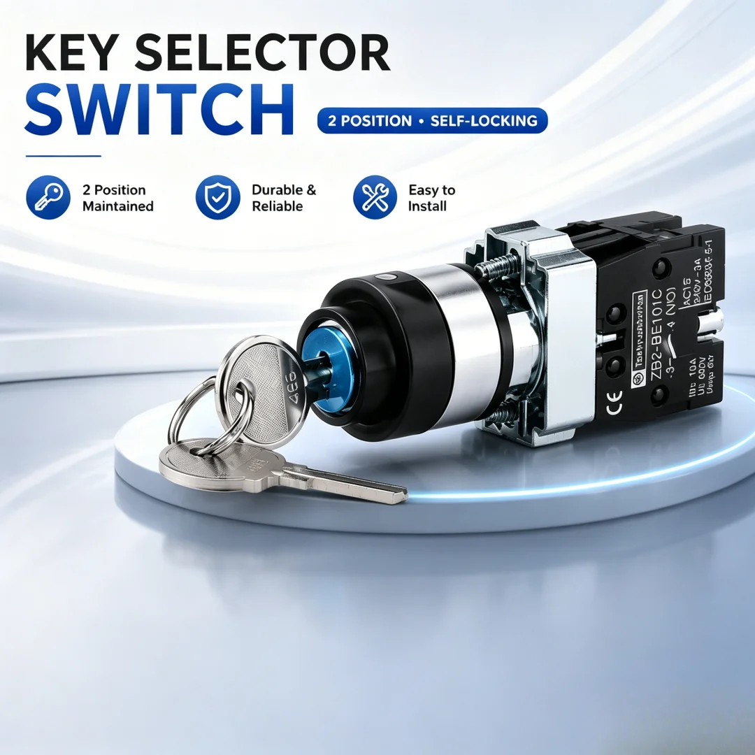 Latching High Quality Silver Dot Second Gear Key Selection Switch XB2-BG21C Knob Switch Button ZB2-BE101C