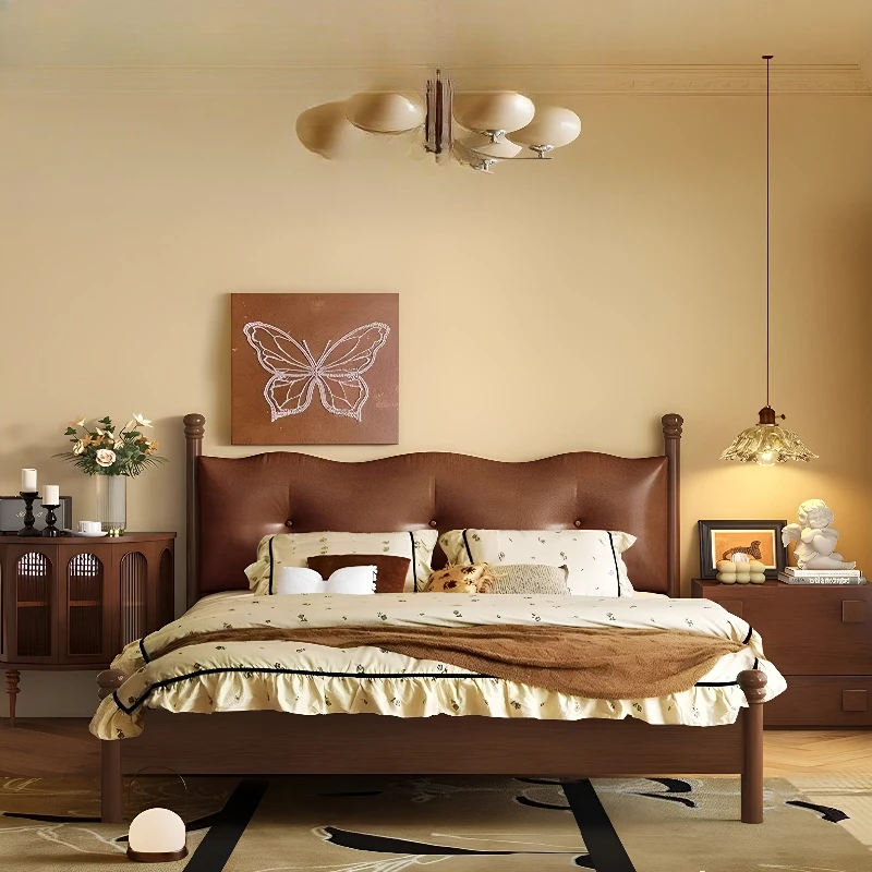 

Solid wood bed modern simple master bedroom double bed soft bag bed small apartment