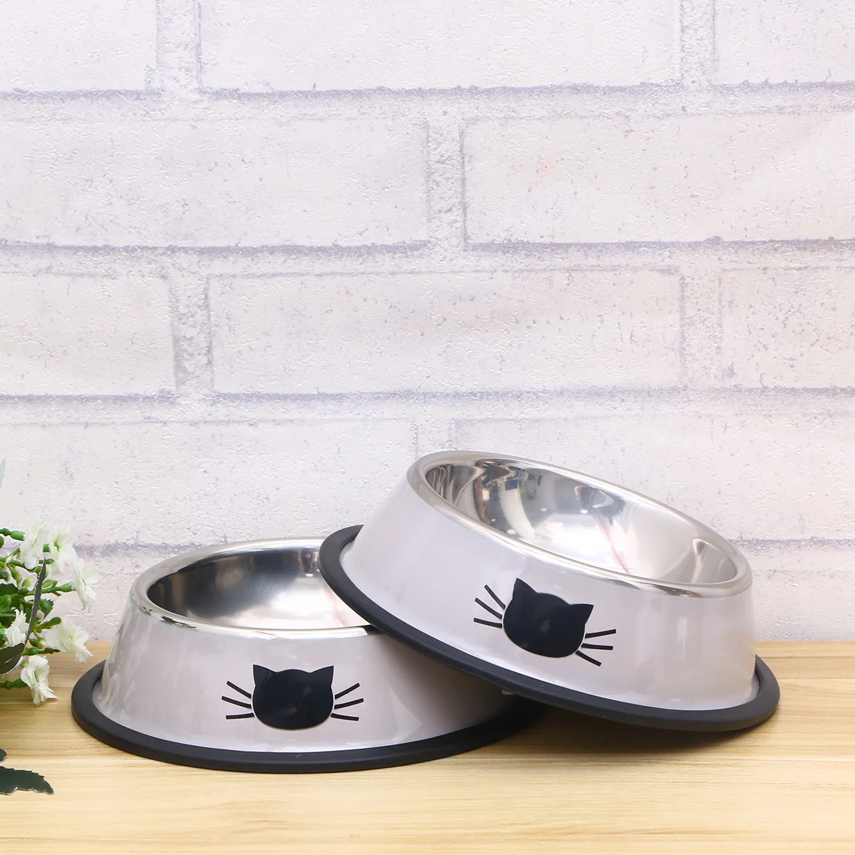 

Pet Cat Bowl Stainless Steel Grey White Slip-Proof Bottom Easy Clean Dishwasher Safe for Dogs Cats Wet Dry Food Water