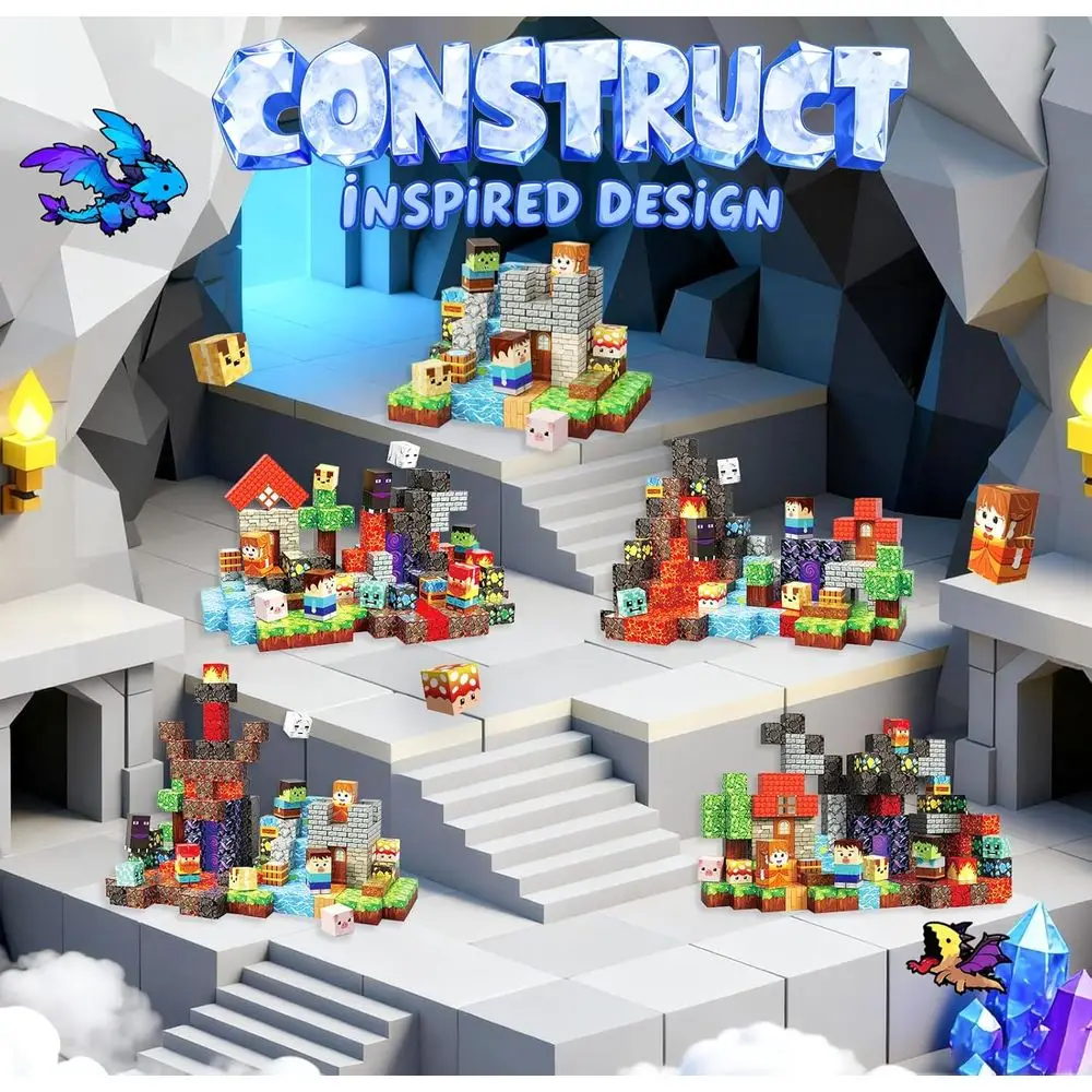 200-Piece Magnetic Building Cubes - Dragon Theme, Educational STEM Toys for Kids 3+, Ideal Gift for Boys