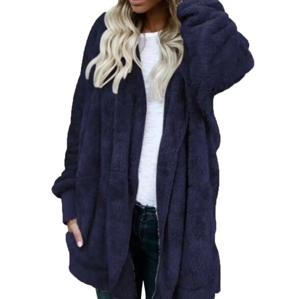 Hooded Women Jacket Double-sided Faux Fur Cardigan Loose Warm Furry Plush Women Coat Autumn and Winter Solid Color Fashion Coat