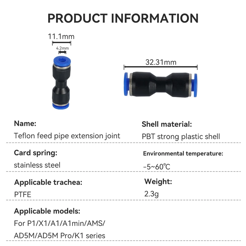 PTFE-Schlauch für Bambu Lab P1P/P2S AMS A1 Mini PTFE-Rohr Teflonrohr Bowden-Extruder 1,75mm ID2,5mm OD4mm Bambulab Filament-Teil – Detail 22