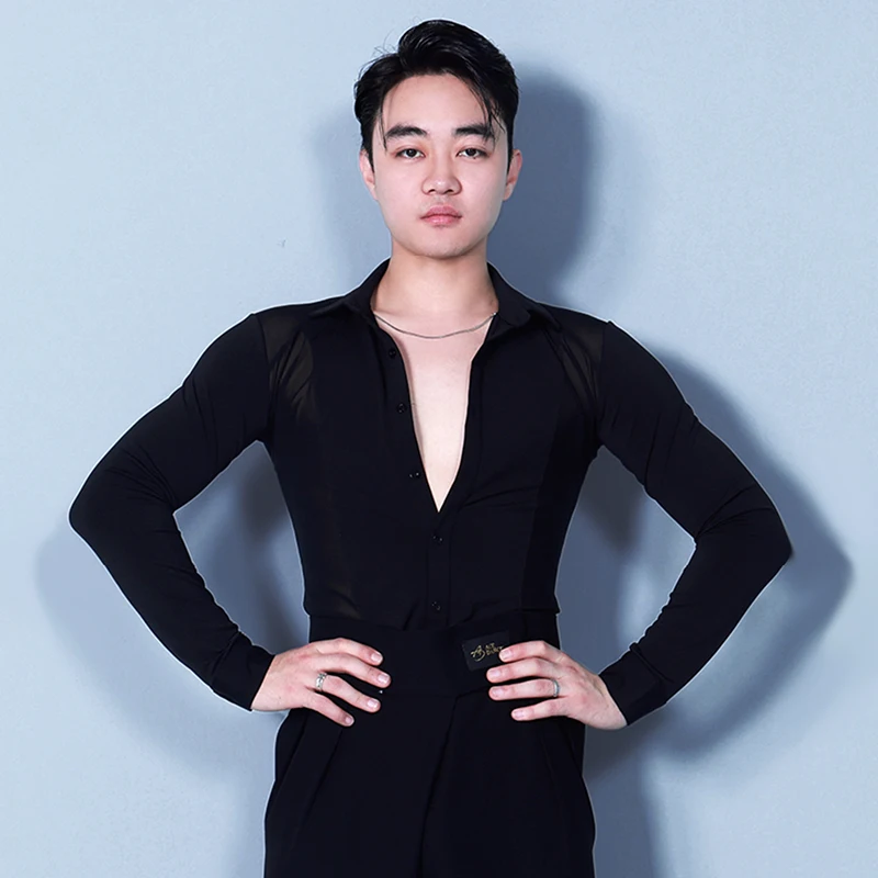 Latin Dance Herenkleding Lange Mouw Zwart Shirt Mannelijke Ballroom Tango Dansen Outfit Wit Tops Volwassen Latin Training Wear 7681