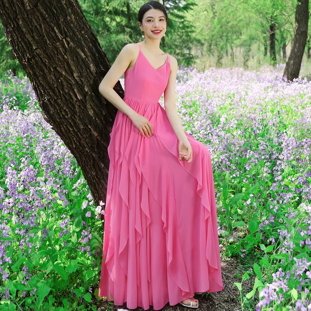 New Women Summer Spaghetti Strap Dress Fashion Solid Color High Waist Edible Tree Fungus Camisole Dress Casual Holiday Dress