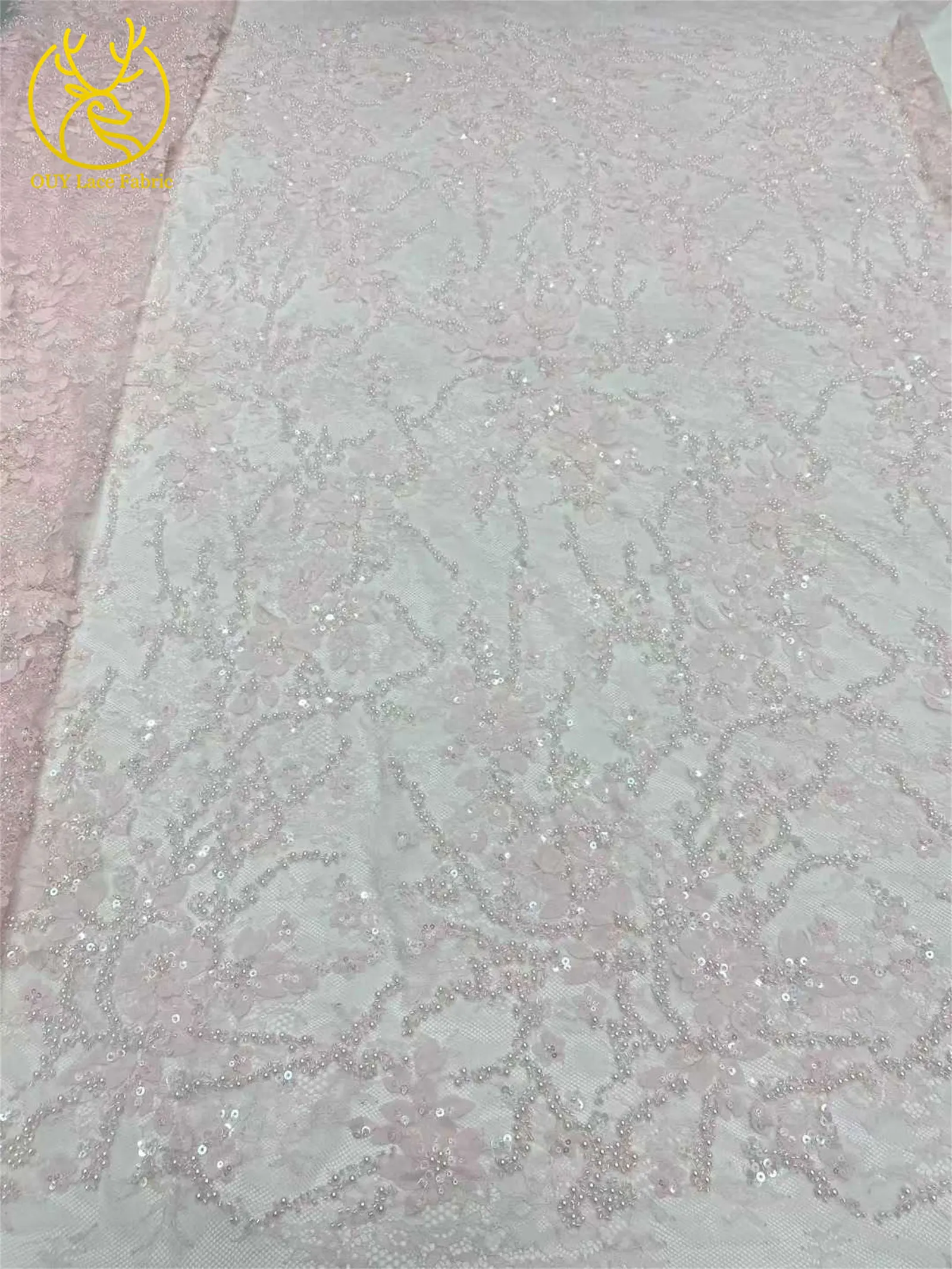 Afrikanischer nigerianischer Bräutigam-Perlen-Spitzenstoff 2026, französisches Netz, 3D-Applikation, Pailletten-Spitzenstoff für Party, Hochzeit, Kleid, Nähen, 5 Yards – Detail 13