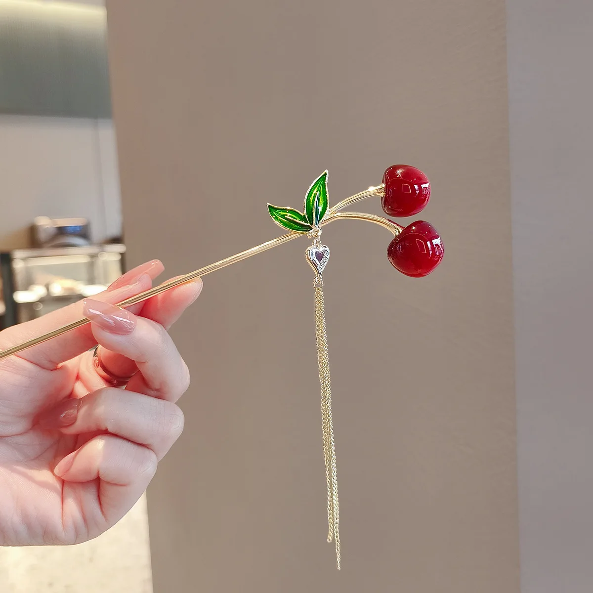 Fashionable Newest Mini Red Cherry Hair Stick Clips Hair Grab Clip Female Bang Hairpin Headwear Hairpin