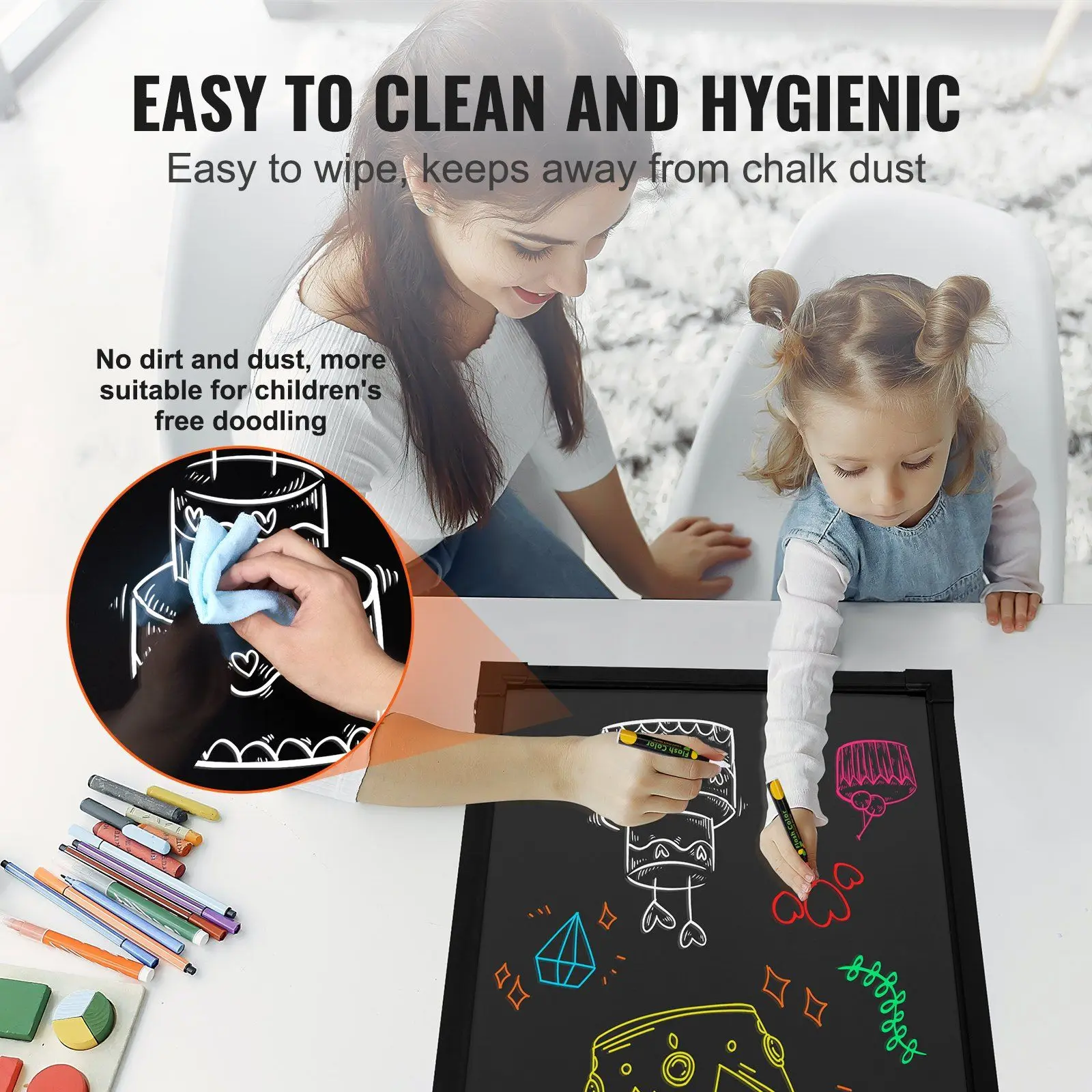 กระดานดำ LED กระจกนิรภัยขนาด 24x16 นิ้ว พร้อมไฟโปรแกรมได้ 16 สี 4 รูปแบบ 5 ระดับความสว่าง ควบคุมผ่านรีโมท