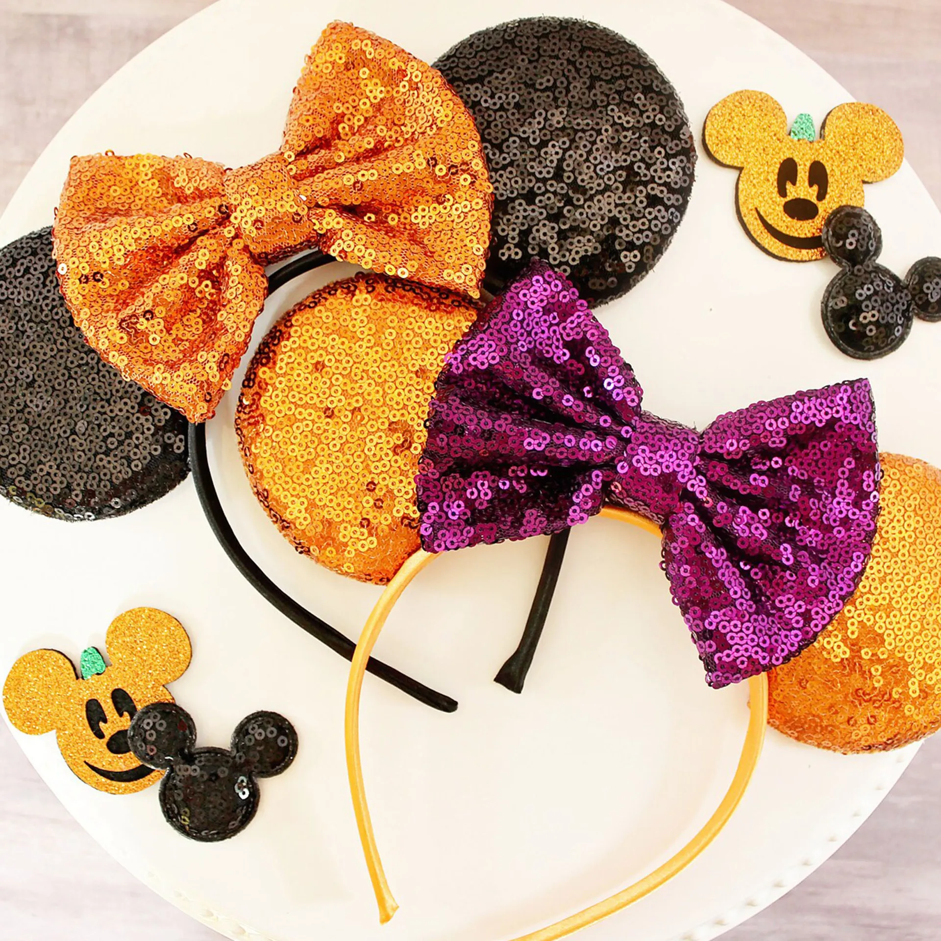 

Cartoon Mouse Colorful Sequin Headband With Bow Parent-child Twins Hairband Party Accessories Holiday Soft Cute Hair Decoration
