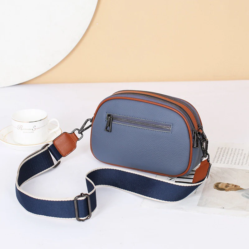 2 Straps, 2 Compartments, Roomy Shell Bag, Women Genuine Leather Messenger Bag, Female Shoulder Cross-body Bag, Q005