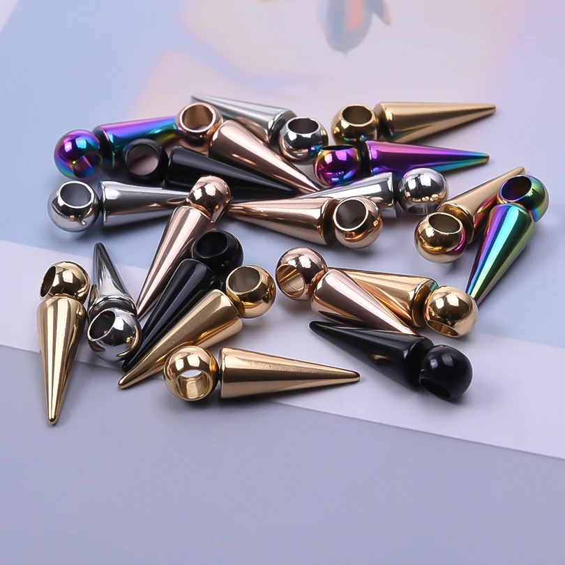 10pcs Stainless Steel Cone Charms Pendants Retro Bullet Spike Beads Charms For Women Man Punk Hoop Earring Making Supplies
