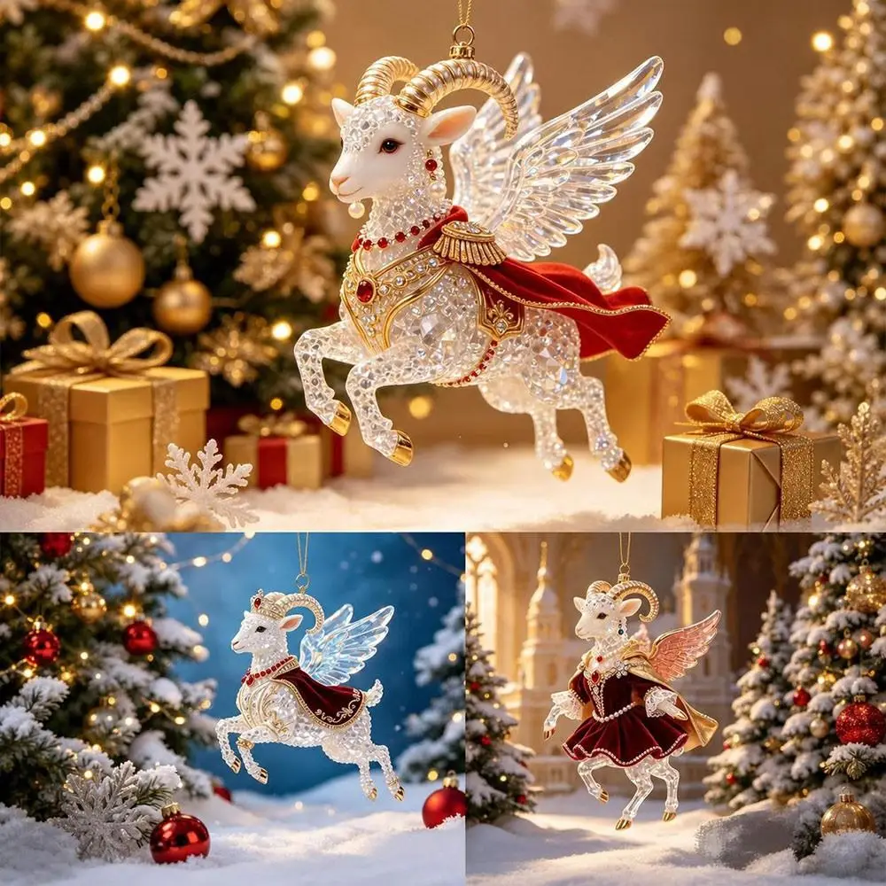 3/4/5PCS 2D Flat Goat Hanging Ornament Acrylic Artificial Rhinestone Animal Hanging Decoration Shining Simulation Keychain