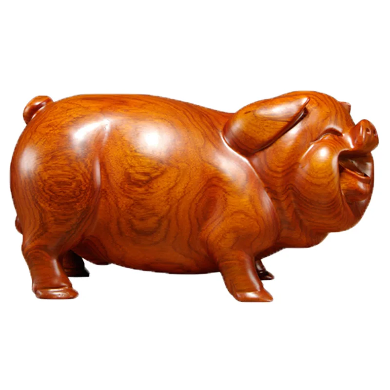 Pear wood carving pig ornament solid wood twelve zodiac couple pig animal living room home decoration mahogany crafts