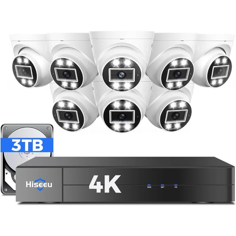 

Hiseeu 8MP/4K PoE Security Camera System,w/8Pcs 5MP IP PoE Security Camera Outdoor&Indoor,2 Way Audio,Waterproof,Alarm Light