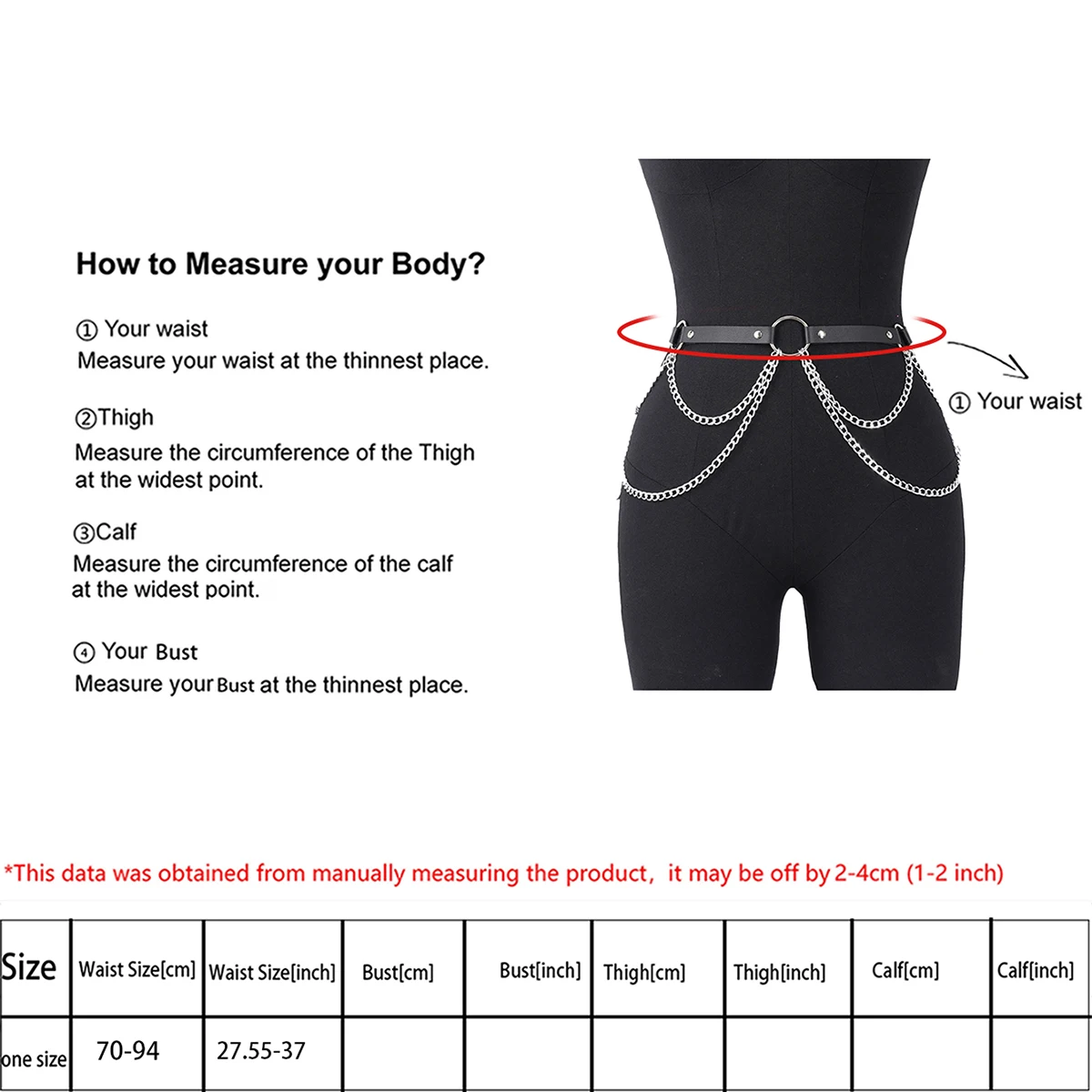 حزام سلسلة من جلد البولي يوريثان للنساء، حزام خصر مثير على شكل سلسلة قوطي قابل للتعديل للحفلات التنكرية #5