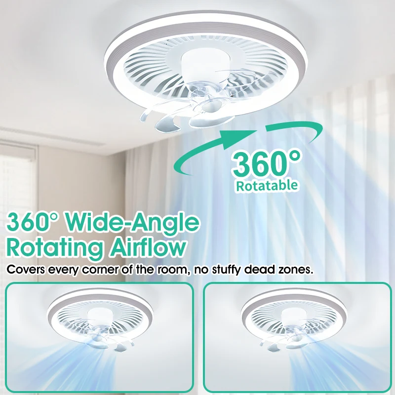 360° Rotatable Ceiling Fan with Light Silent 6 Speed Backlight Dimmable APP Remote Control Modern Electric Fan Lamp Living Room