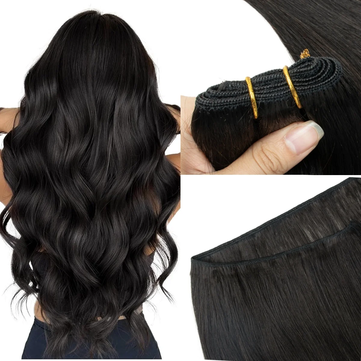 IUHREIUFHRUEH Human Hair Sew-in Double Weft Extensions 12-22 Inch Machine-Remy 50G/Pack For Full Head Bundle Human Hair Extensions