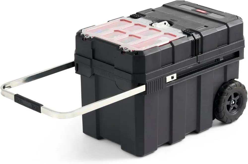 

Ящик для инструментов на колесиках из смолы с системой блокировки и съемными контейнерами — ящик для хранения электрической дрели, рулетка, набор отверток