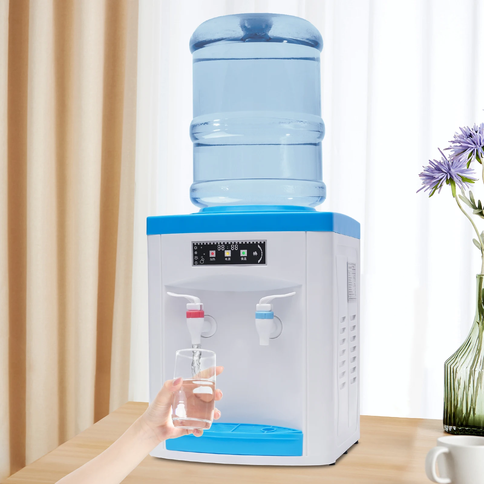 

110V Electric White, Blue Hot and Cold Water Cooler Dispenser Versatile Desktop Top Loading Water Dispenser for Home Office