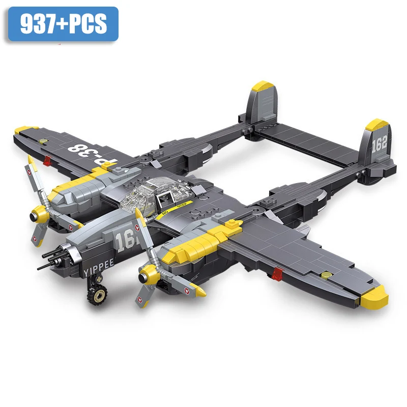 

Military WW2 Series 937 P-38 Fighter Model Building Blocks MOC Airplane Classic Aircraft Bricks Toys For Children Boy Gifts