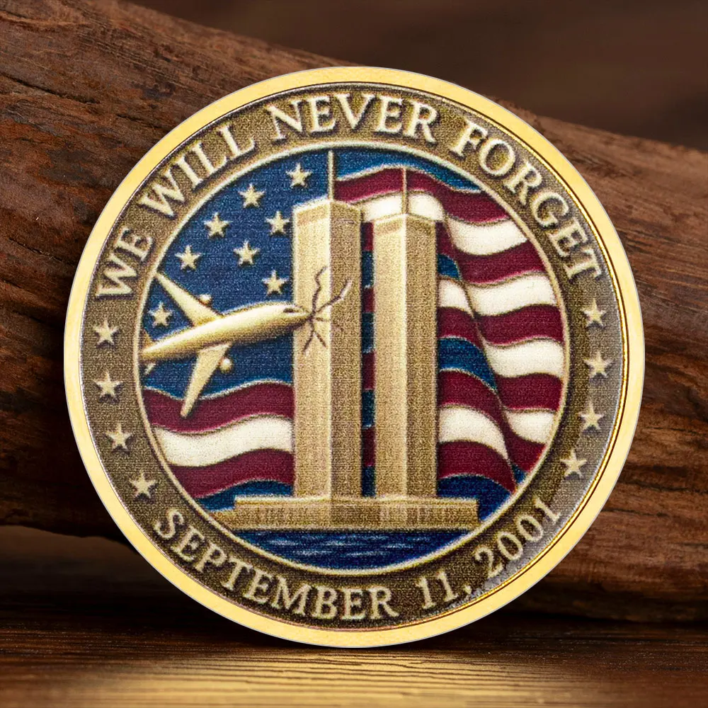 Honoring The Heros of 9.11 Ancient Gold Plated Commemorative Coin We Will Never Forget September 11，2001 Souvenir Coin