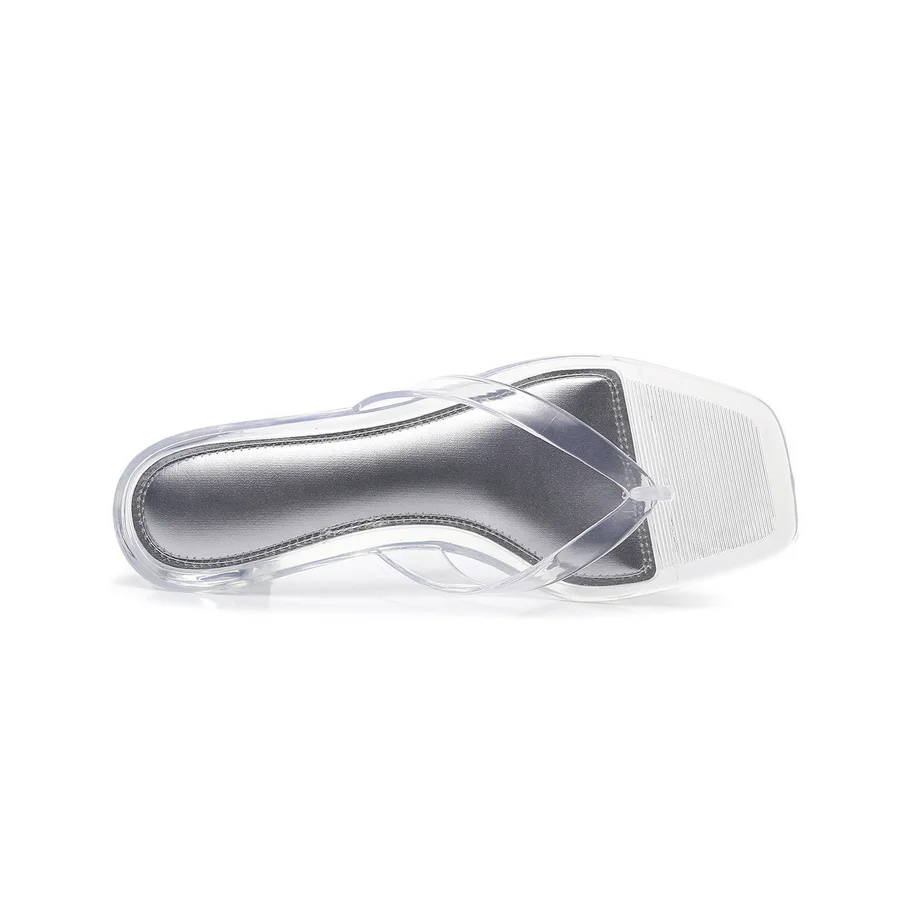Französische Minimalistische Transparente Pantoletten für Damen 2026 Neue Sommer-Sandalen mit Eckiger Spitze Elegante Hochhackige Kristall-Pantoletten – Detail 14