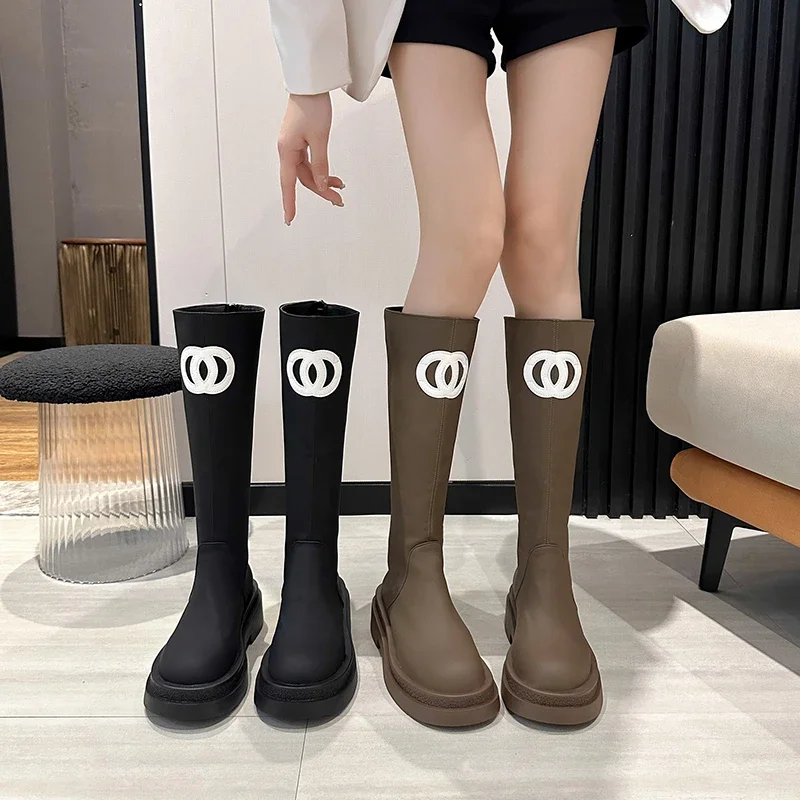 

Women's Knee-high Boots Round Head Thick-soled Waterproof High Boots for Women Leisure Fashion Middle Follow Outdoor Botas Mujer