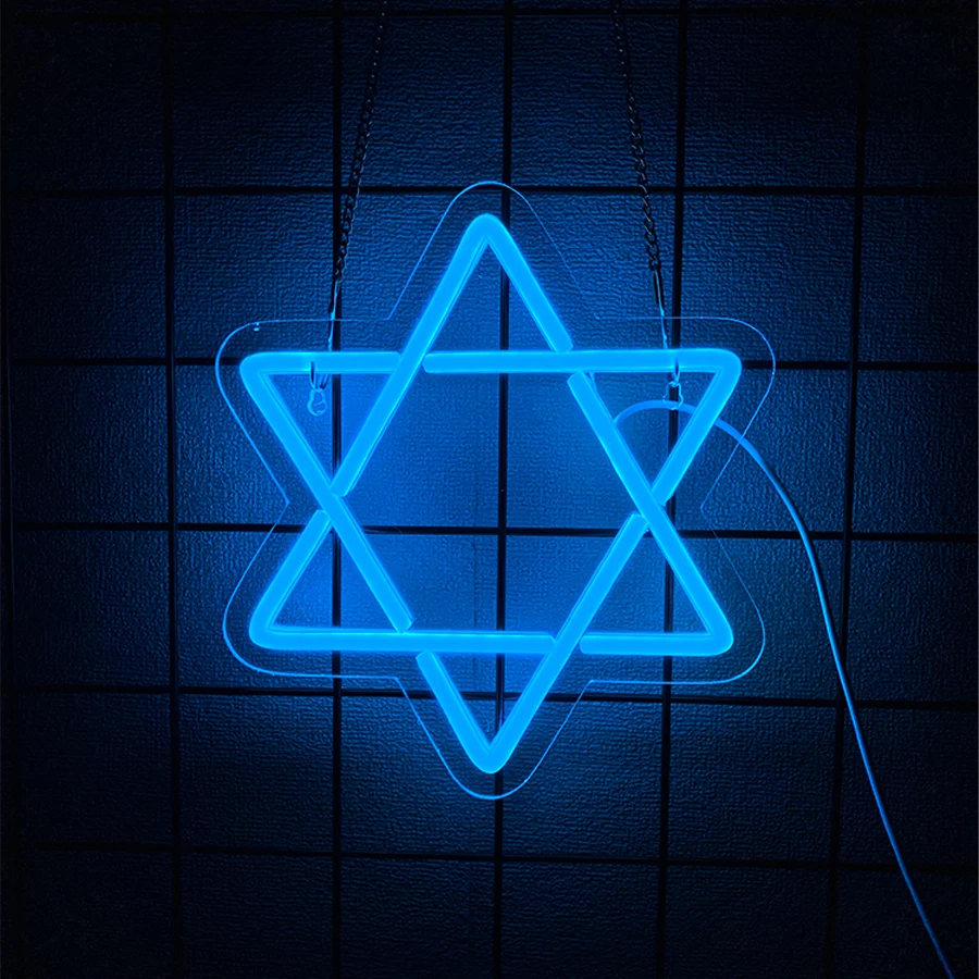 

Синяя светодиодная неоновая вывеска David Star, икона еврейской звезды Хануки, используется для дома, офиса, декора стен Synagogue, светильник с питанием от USB.