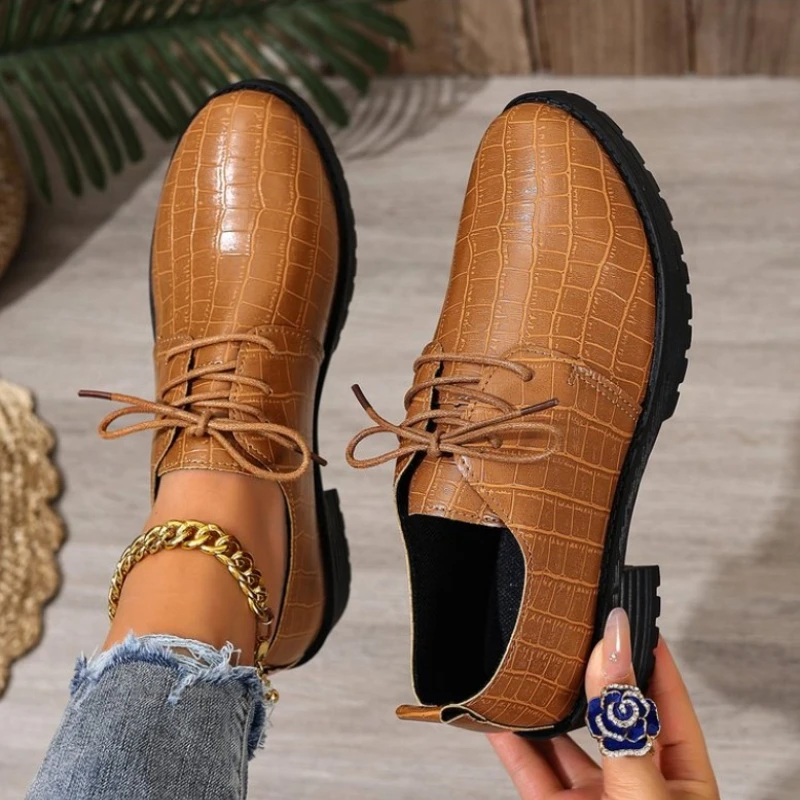 Oxfords Women's Shoes Handmade Womens Flat Shoes Pu Leather Bullock Lace Up Female Oxfords Shoes Fashion Daily Casual Shoes