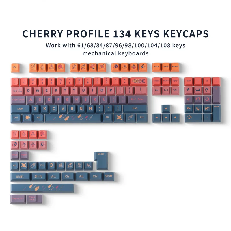 

spacecraft·Space Orange Five-Sided SublimationcherryHeightPBTKey capMXShaft134Key Gaming Mechanical Keyboard Keycaps