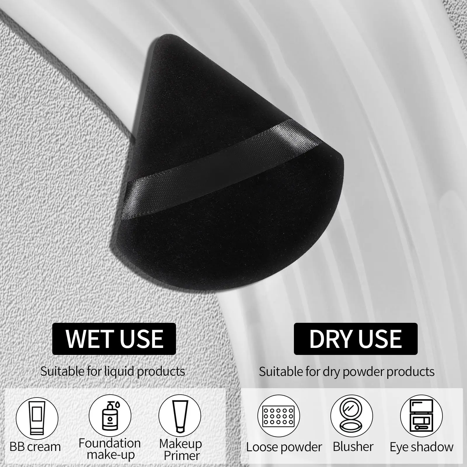 50 قطعة من إسفنجة بودرة مثلثة، إسفنجة مكياج للوجه من القطيفة الناعمة، بودرة سائبة لمستحضرات التجميل، بودرة معدنية رطبة وجافة - بل