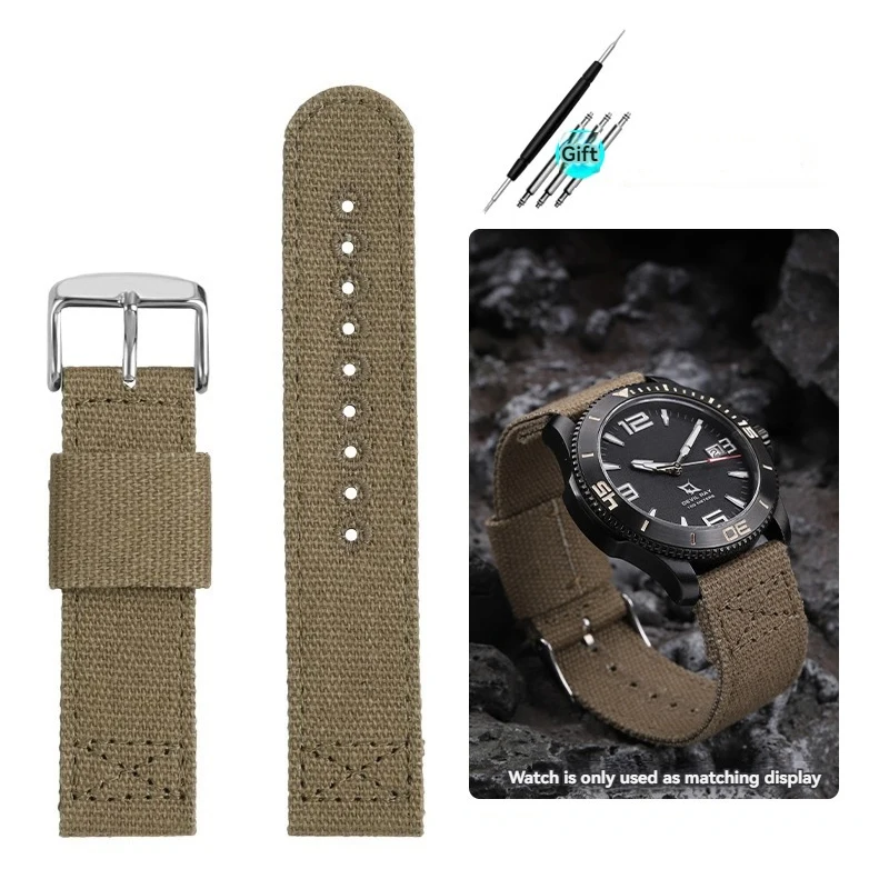 18mm 20mm 22mm Thickened Canvas Watch Strap for Citizen Casio Seiko No.5 Outdoor Sports Nylon Strap Waterproof Sports Wristband