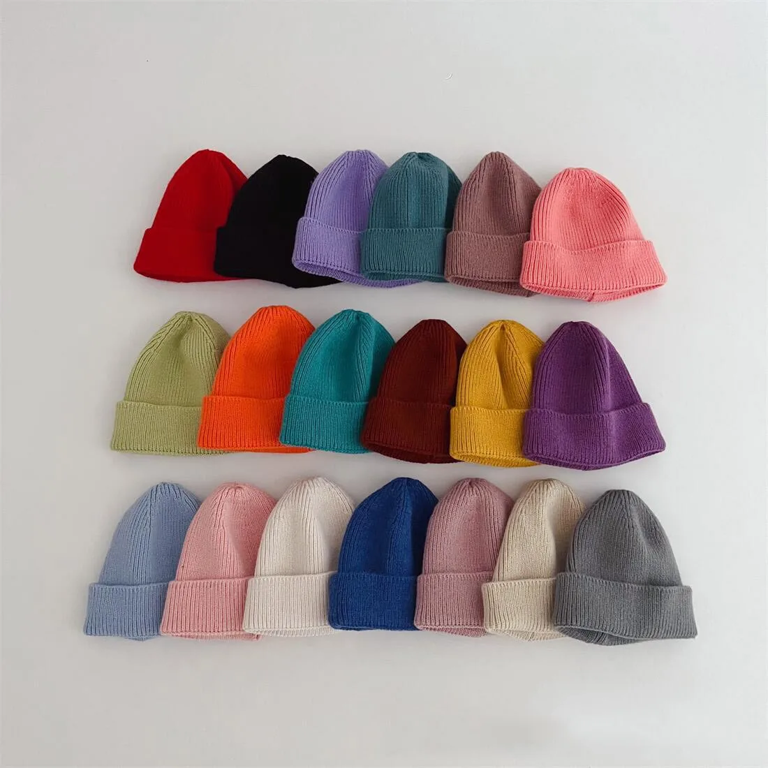 Baby Warm Soft Cotton Cap 48-53cm Autumn Winter Knitsuit Boy Girl Children Candy Color Solid Casual Knitted Hat Kid Kniting Cap