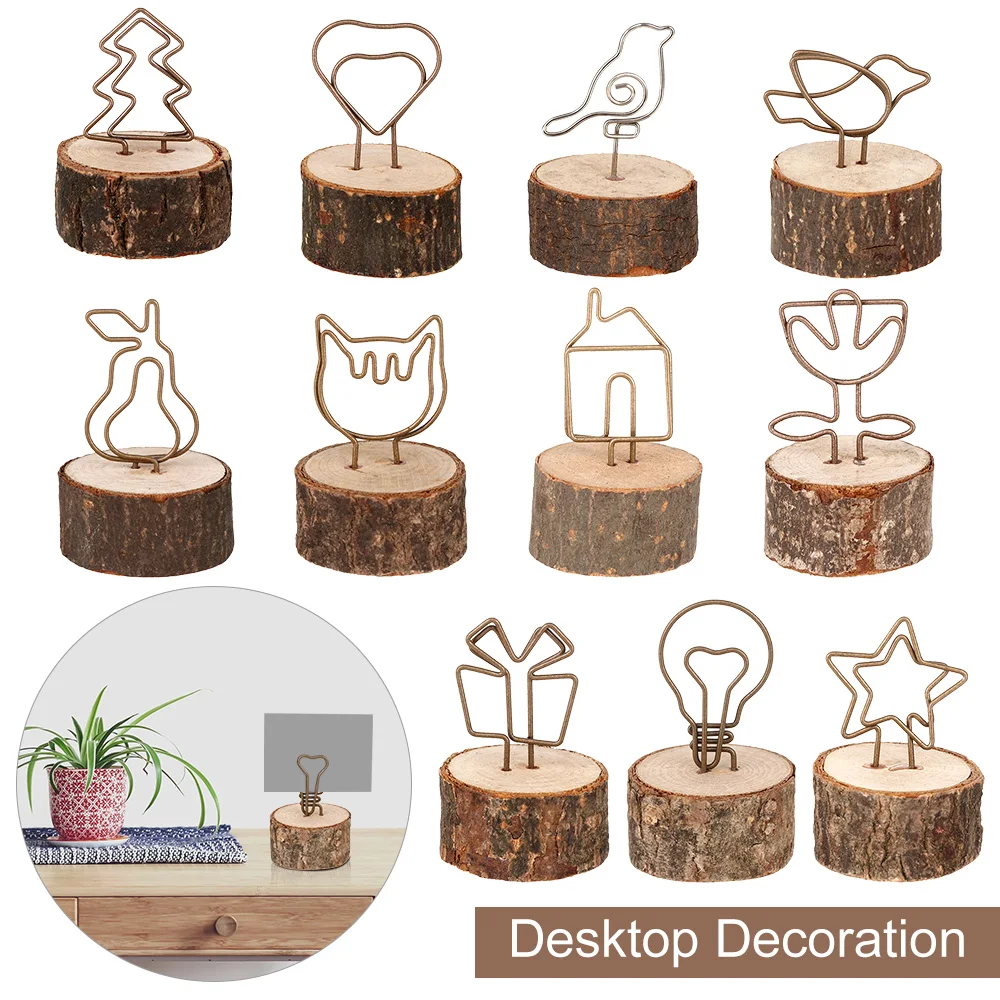 Creative Round Wooden Note Picture Frame Clip Table Number Wedding Photo Holder Photo Clip Memo Name Card Pendant Holder