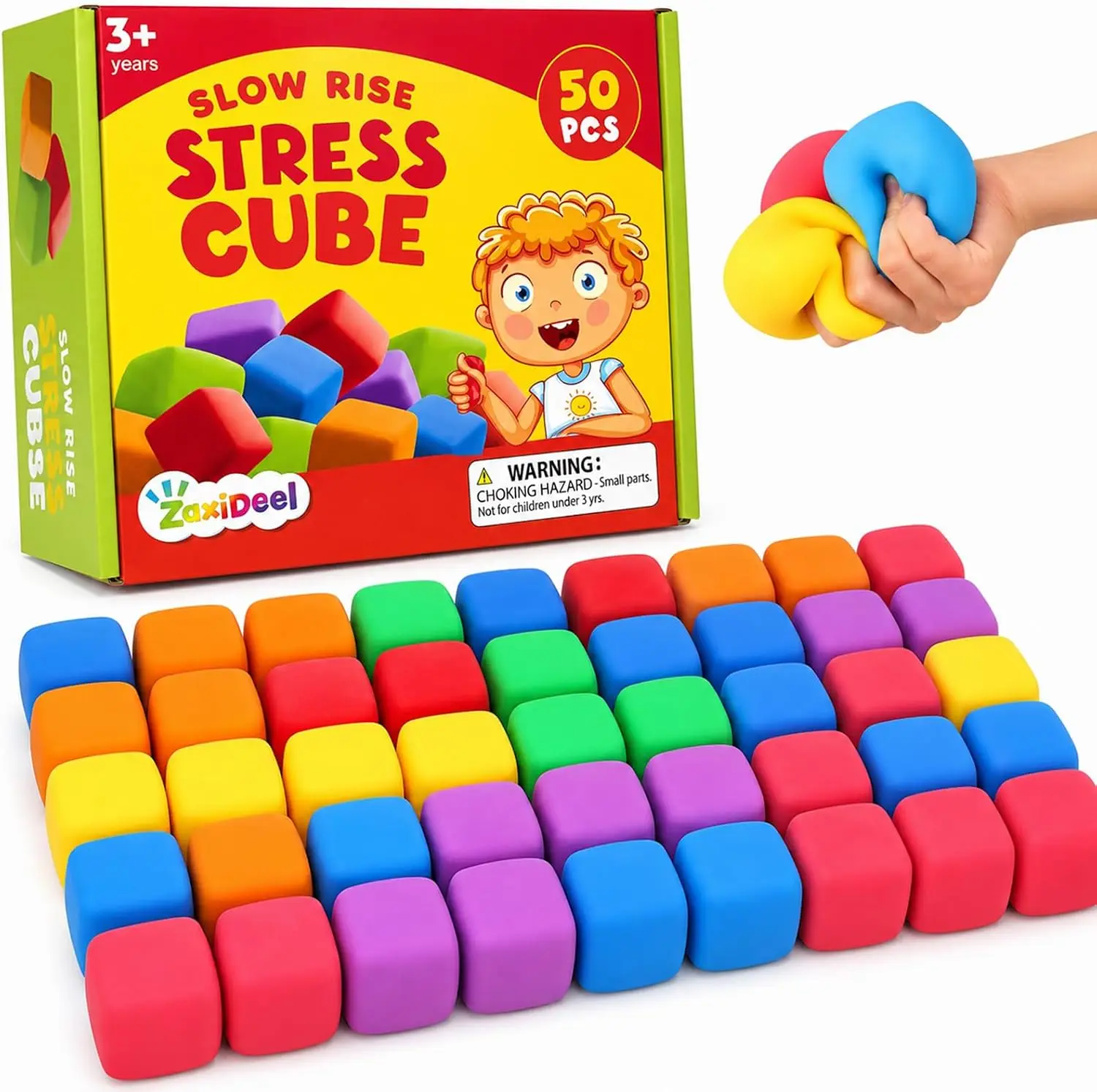 50 Pack Squishy Fidget Toys Bulk, 2″ Stress Cube for Kids Adults