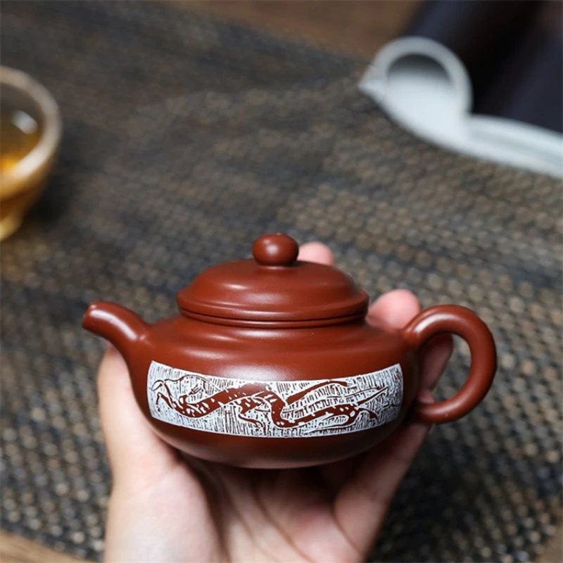 

ball shaped infuser holes marked real yixing zisha dahongpao clay 190ml tea pot handmade original ore kungfu pot antique style