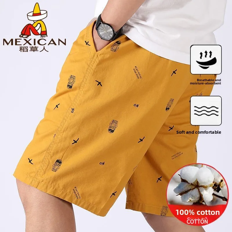 Summer 2026 Fashion Embroidery Men's Shorts Home Pants Pure Cotton Loose Shorts Wear Large Short Baggy Casual Beach Half Pants