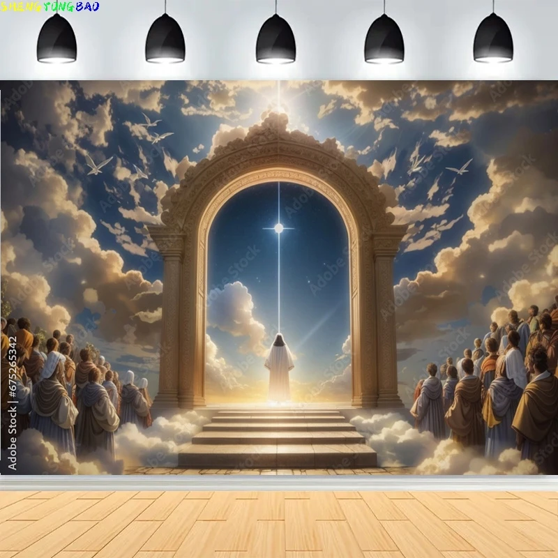 

Stairway Heaven Glory Gates Photography Backdrops God Symbol Birth of Holy Baby Jesus Christianity Party Background GHD-02