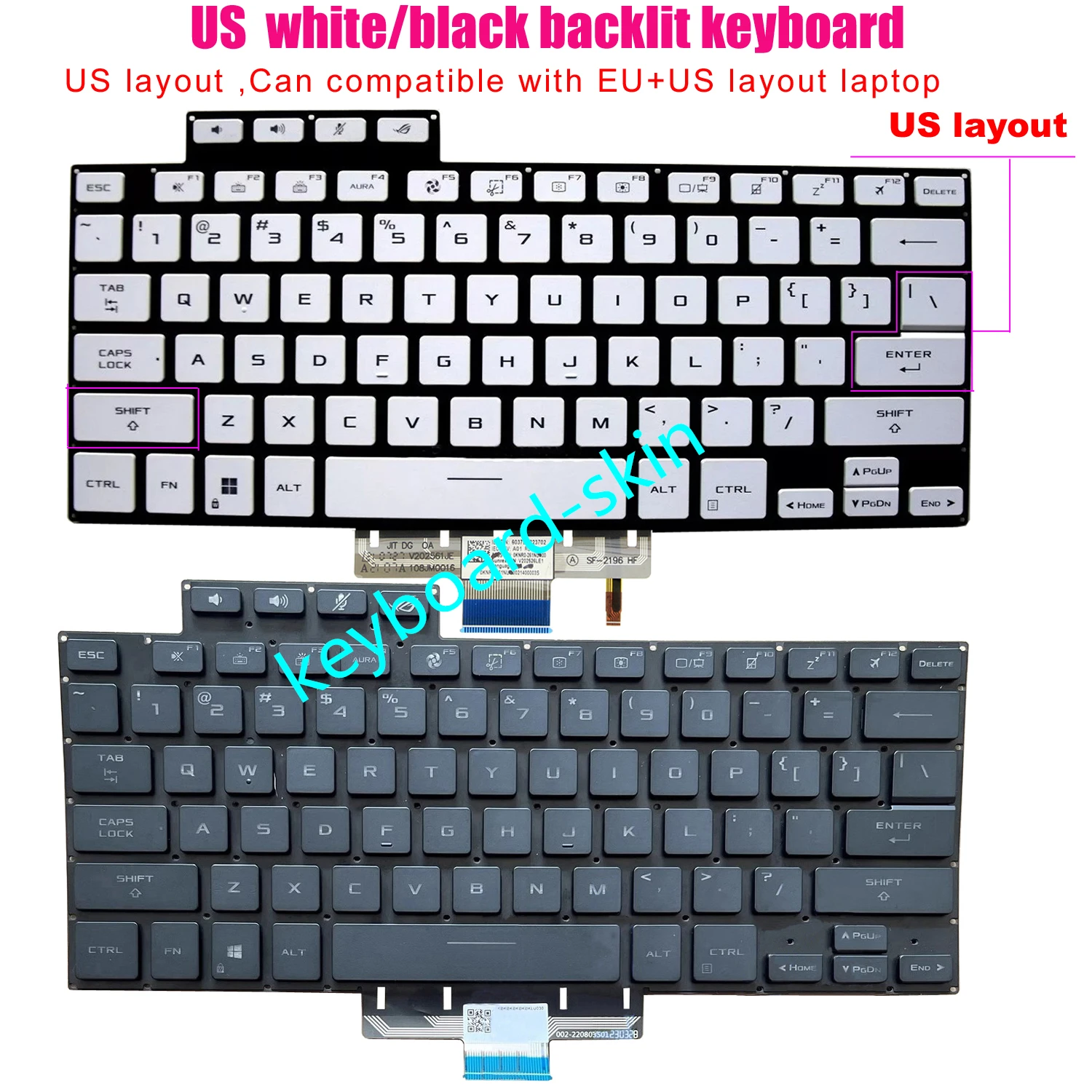 New black /white US Backlit No-Palmrest Keyboard For ASUS ROG Zephyrus G15 GA503 G16 M16 GU603 GU603H GA503QR GA503R GU603H