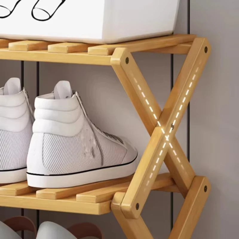 A74E-Bamboo Multi-Layer Folding Shoe Rack, Retractable Household Storage Shelf, Space-Saving Shoe Organizer